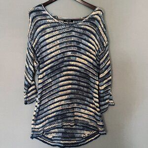 Papillon Blue & Tan Open Knit Tunic Women's Large